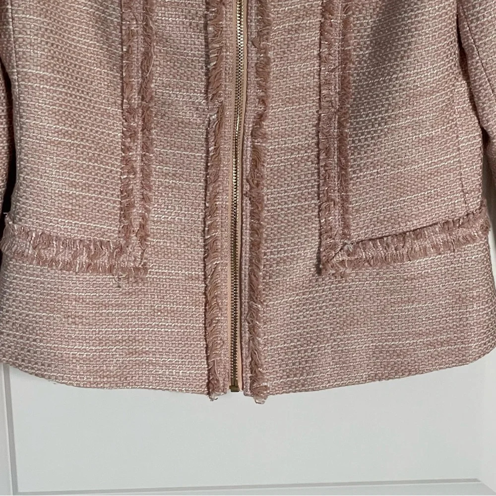 New! Karl Lagerfeld Paris Tweed Fringe Jacket pink nwt 29610 - Picture 6 of 16